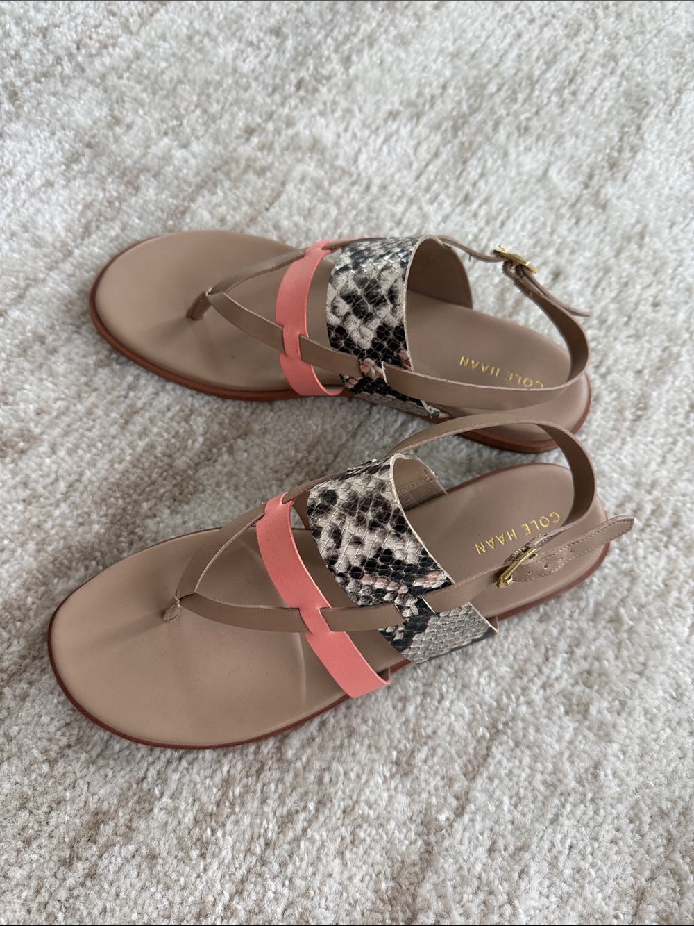 Cole Haan Coral & Snakeskin Print Leather Slingback Sandals